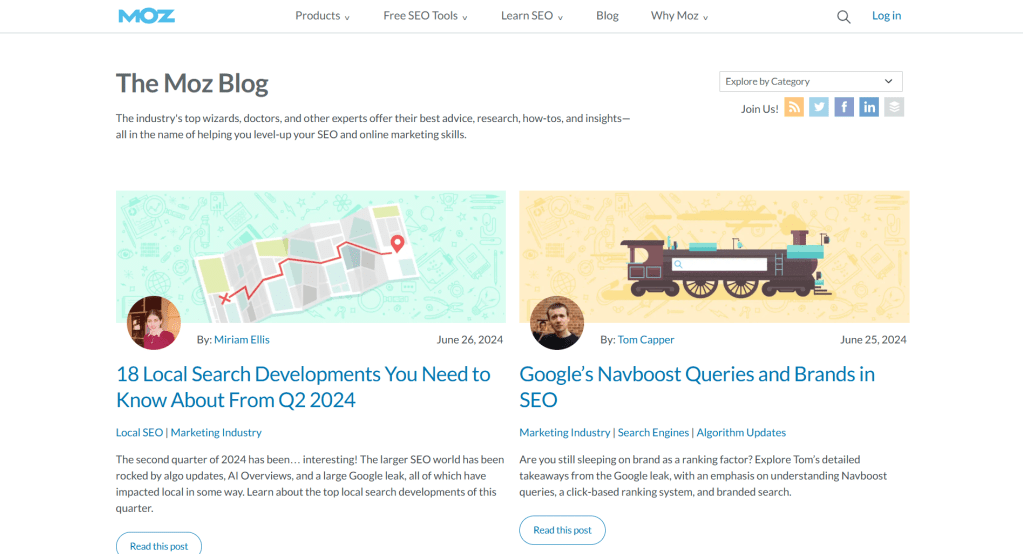 A screenshot of Moz's blog