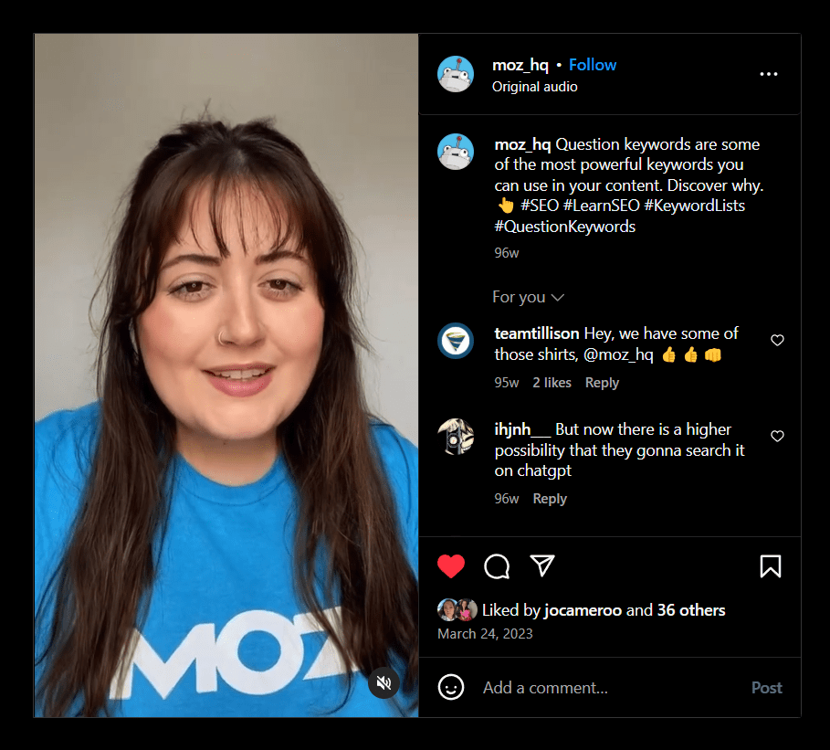 Screenshot of Instagram reel created by Emilie Martin